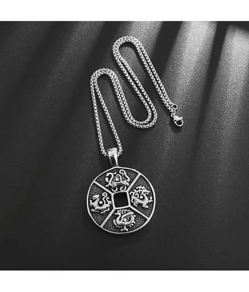 Fashion Frill Silver Chain For Men Retro Four Divine Beasts Stainless Steel Pendant Necklace For Men Boys Love Gifts