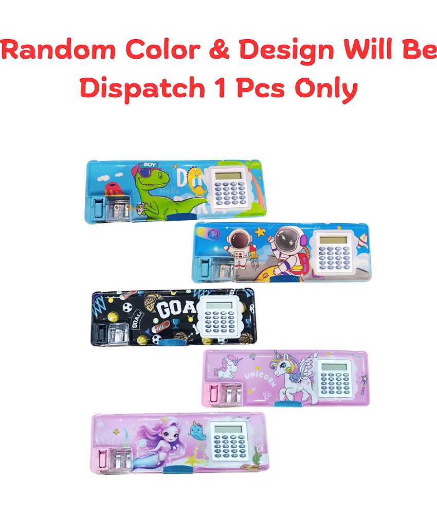 Kalra Magic Double Sided Magnetic Geometry Box, Pencil Box with Calculator for Boys Art Plastic Pencil Box for Girls and Boys