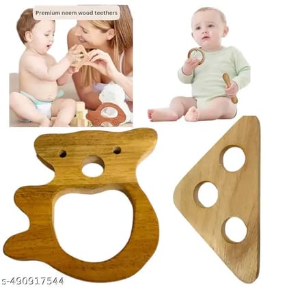 Shreeja Shilpcraft Natural Neem Wooden Teether for Babies  Safe, Chemical-Free, and Eco-Friendly