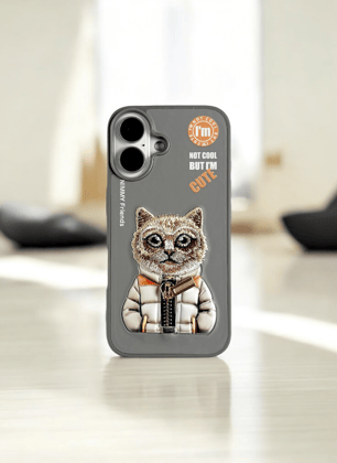 Nimmy Grey Cat Embroidery Case for iPhone 16