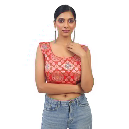 TheHangr Red Cotton Golden Banarsi Print Blouse -  34