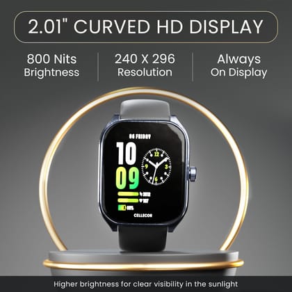 CELLECOR M6 Twist 2.01" Curved HD Display | 800 NITS | AOD | BT-Calling | AI Voice | IP68 | Rotating Crown | SmartWatch