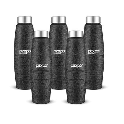 PEXPO Stainless Steel Fridge Water Bottle, 1L, Pack Of 5 Black, Duro | Eco-Friendly Water Bottle With 3x Powder Coating