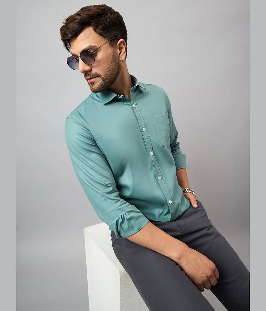 Club York Cotton Blend Regular Fit Solids Full Sleeves Men's Casual Shirt - Sea Green ( Pack of 1 )