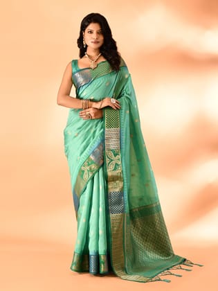 Sea Green Cotton Silk Banarasi Saree – Trending Ethnic Glam | Elora
