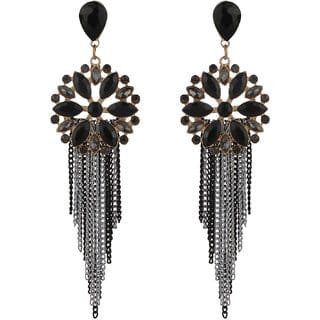 Chain Dangler Black Crystal Earrings for Girls Color Black  Golden Alloy Brass  Copper Material Earrings for Women's