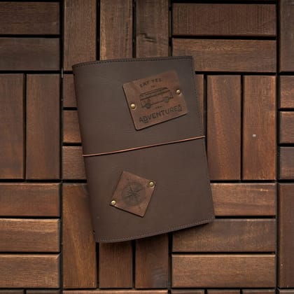 RS // Coco Brown w/ Camo Suede & Adventures + Compass Charm Journal Cover - A5