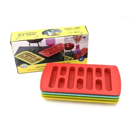 DHRUVINSRI Plastic Fancy Ice Tray Set – Multicolor, Lightweight and Easy-to-Carry Ice Cube Tray, Pack of 4 for Convenient Freezing and Party Use