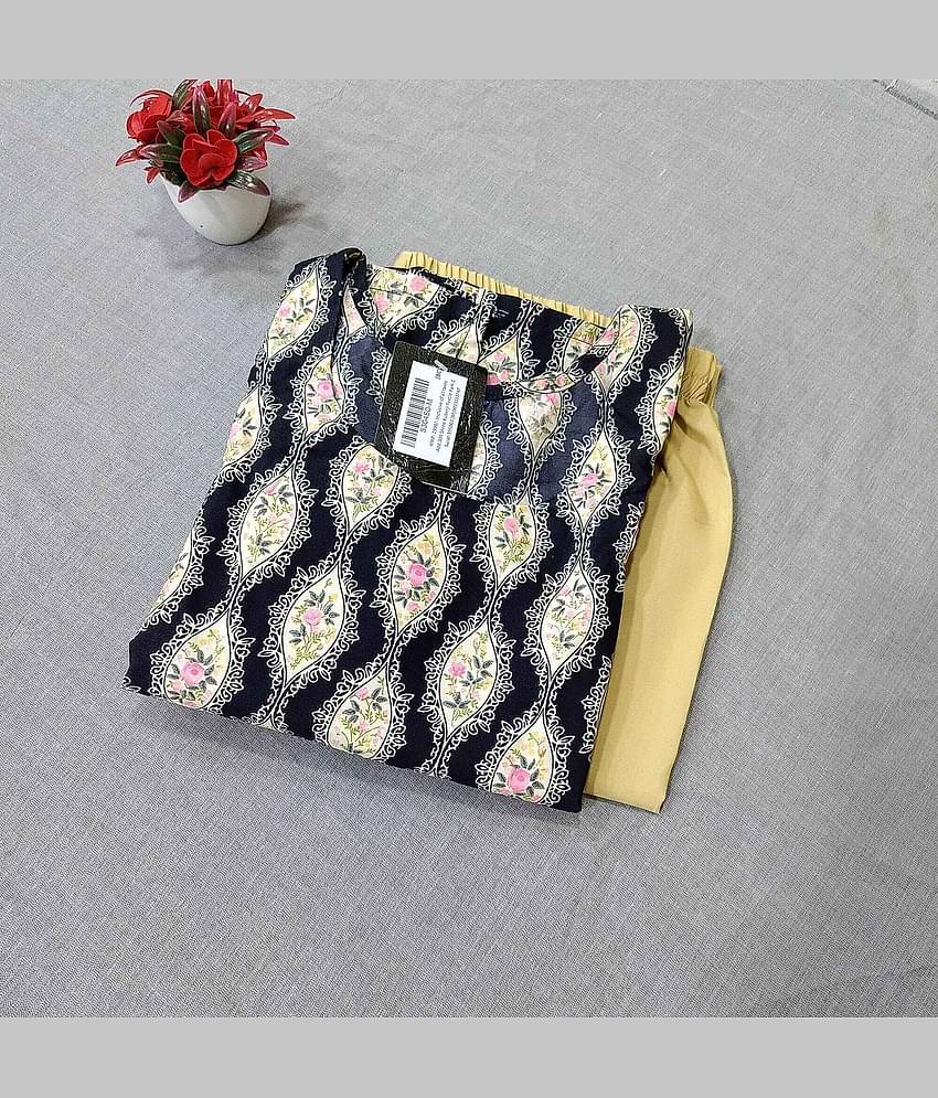 Ethnicbasket Crepe Printed Kurti With Pants Women's Stitched Salwar Suit - Black ( Pack of 1 )