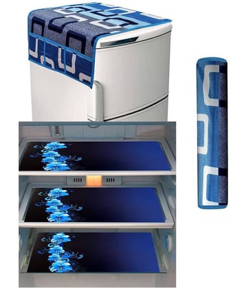 Shaphio Blue PVC 3 Fridge Mats+1 Fridge Handle Cover + 1 Fridge Top Cover (Size - 36 X 24 In)