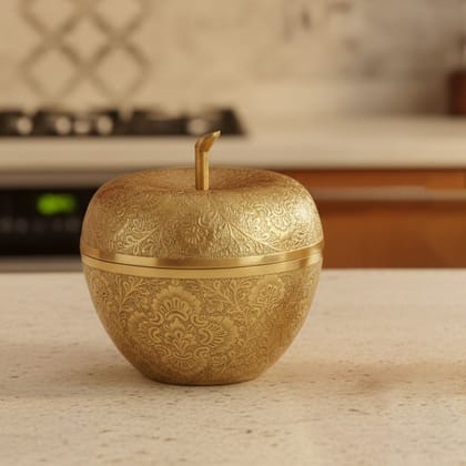 Brass Apple Shape Decorative Bowl | Luxury Fruit Bowl Home Decor, Height : 7 Inch (FMAS316 A)