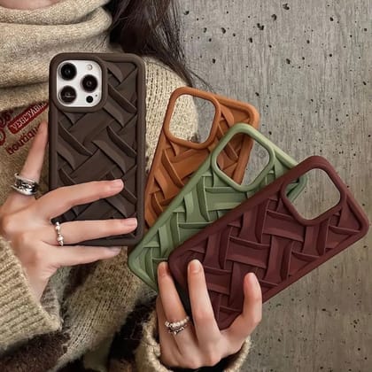 3D Solid Color Woven Pattern iPhone Silicone Rubber Case-iPhone 13 / iPhone 14 / Dark Brown