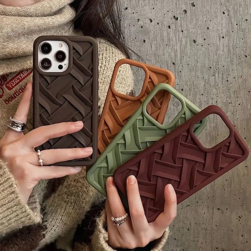 3D Solid Color Woven Pattern iPhone Silicone Rubber Case-iPhone 13 / iPhone 14 / Dark Brown