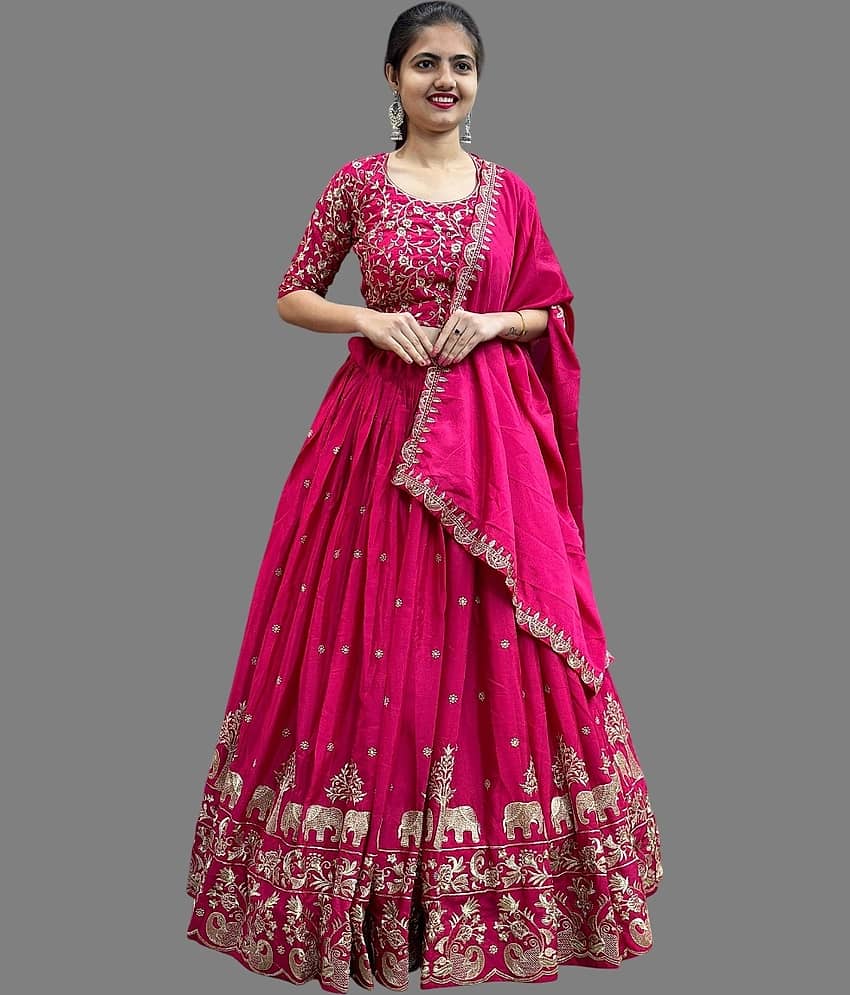 Aika Women Silk Blends Flared Semi Stitched Lehenga Choli ( Green )