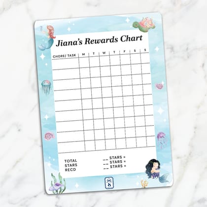 Mermaid Magic Kids Reward Chart-Blue Watercolor / Magnet