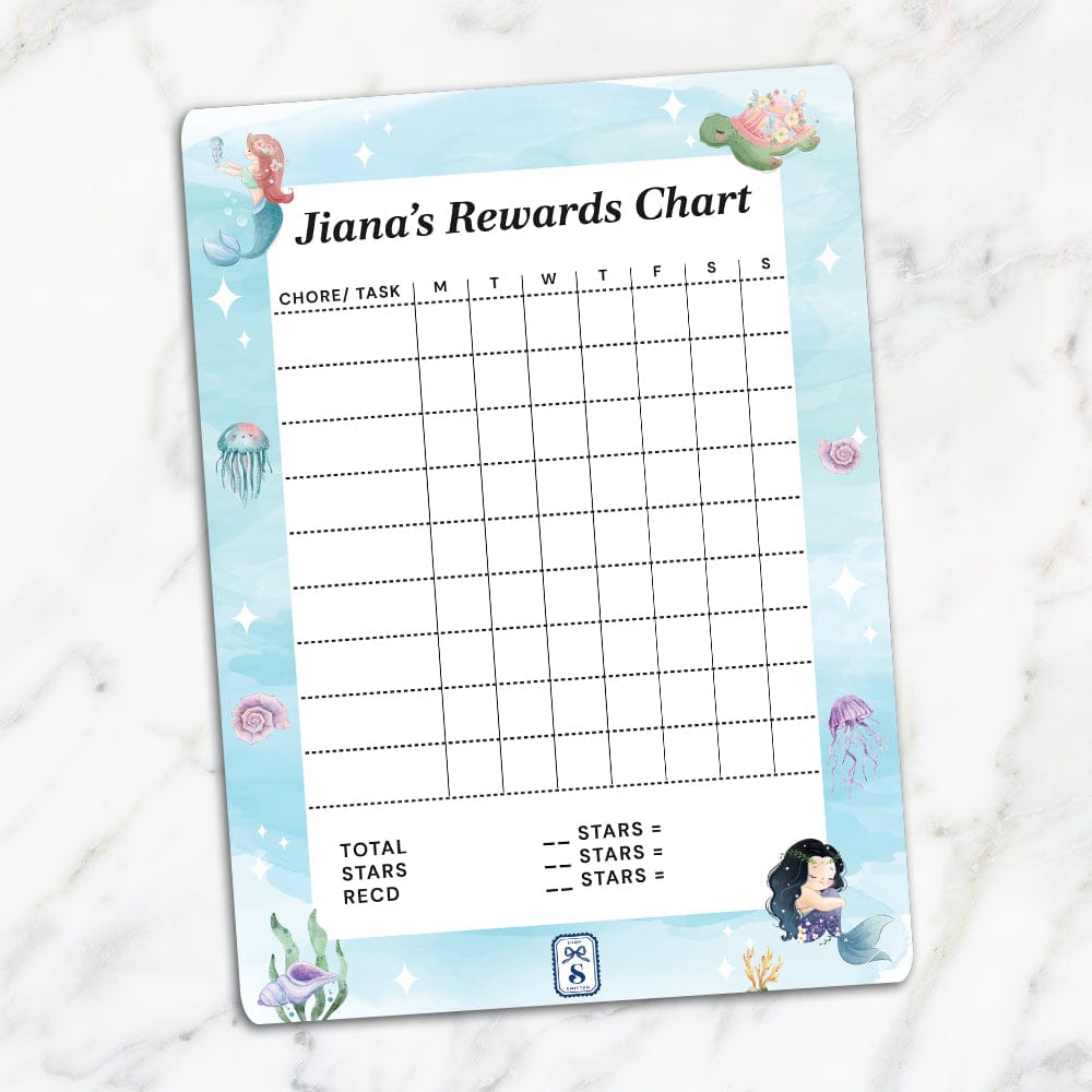 Mermaid Magic Kids Reward Chart-Blue Watercolor / Magnet