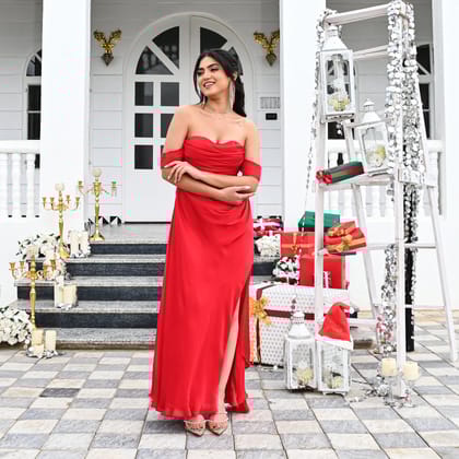 Red Velvet Affair Long Dress-XS