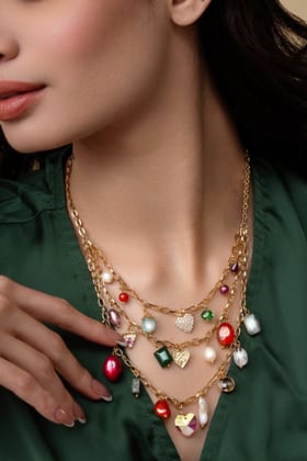 SMITAM JEWELS Mosaic Royale Layered Gold Tone Charm Necklace