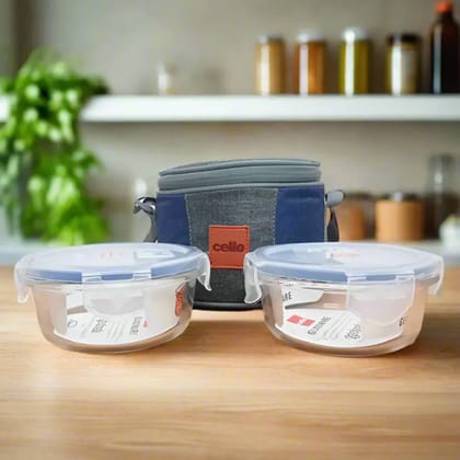 Cello Majesty Round Glass Lunch Box Set 400ml Pack of 2