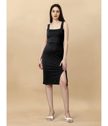 Apnisha Women Polyester Solid Side Slit Dress ( Black )