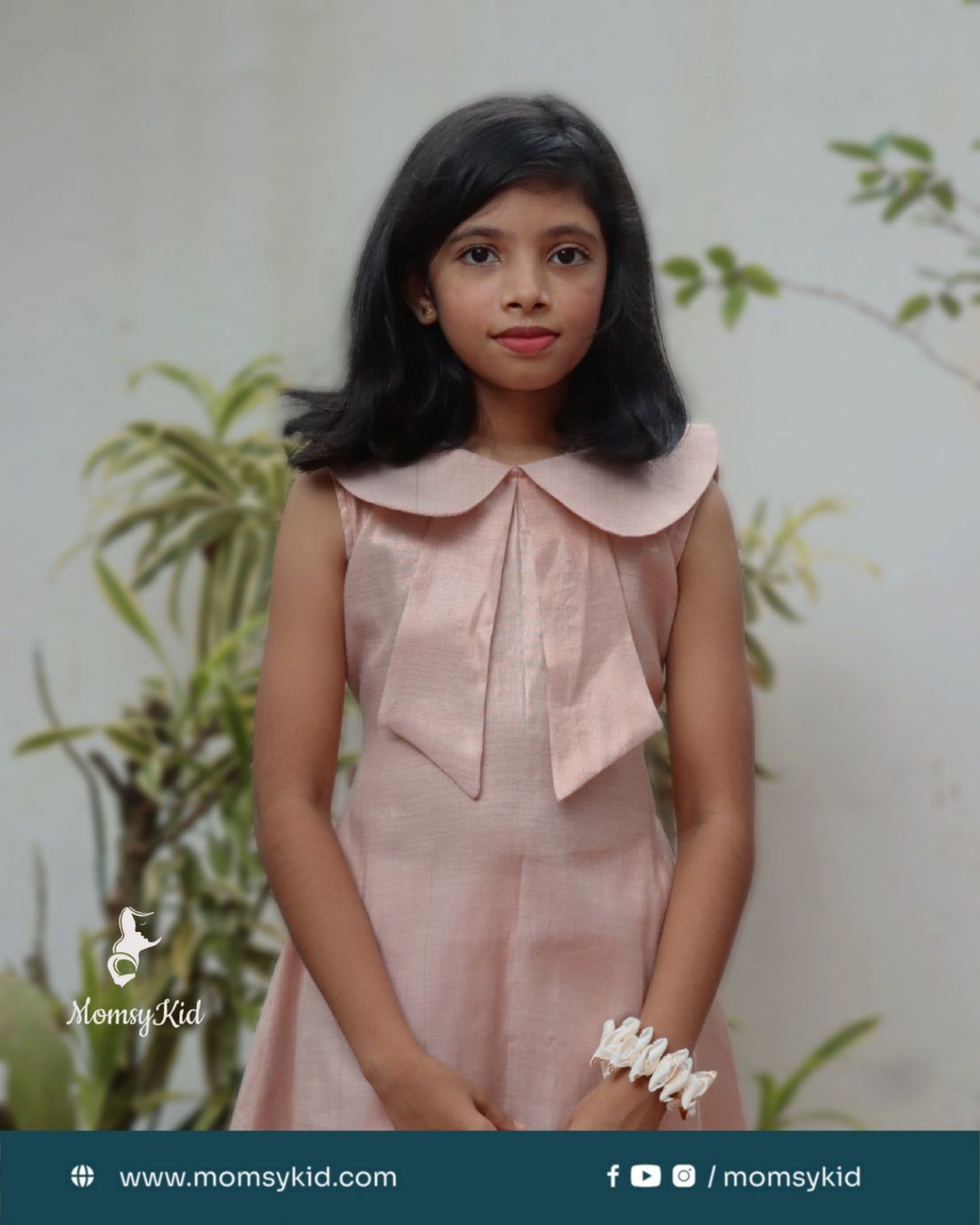 Blush Elegance: Rose gold sleeveless trendy frock with peter pan collar