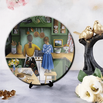 Mother and Daughter Cooking in Kitchen Ceramic Wall Plate Home Décor-8 Inches