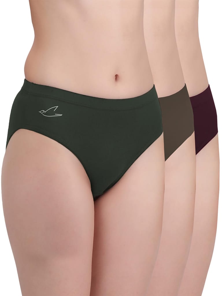 Freecultr Women’s Micromodal Mid-Rise Hipster | Super Soft & Breathable Fabric | Medium Rear Coverage | Comfortable Stretch Elastic | Pack of 3 |Color - Avocado Green,Port Wine,Coffee