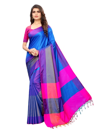 Generic Women's Cotton Silk Saree with Blouse (Purple, 5 - 6 Mtrs)
