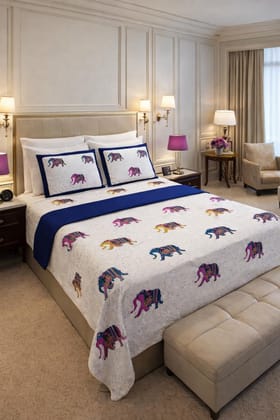 DHRUVINSR Luxury Katha Hand Block Print Super King Size Bedding Set with 2 Pillow Covers, Natural Pure Cotton,108 * 108 inches, 274*274 cms & 9 * 9 ft, AZOFREE DHRUVINSR Luxury Katha Hand Block Print Super King Size Bedding Set with 2 Pillow Covers, Natural Pure Cotton,108 * 108 inches, 274*274 cms & 9 * 9 ft, AZOFREE