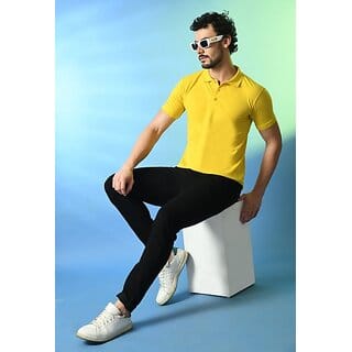 PRINTCULTR Men Solid Polo Neck Polyester Yellow T-Shirt