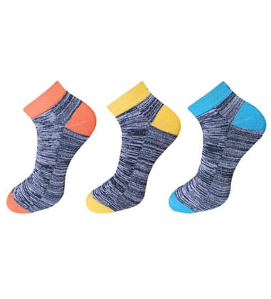 3-Pair Set Unisex Casual Cotton Ribbed Ankle Length Socks (Multicolor)