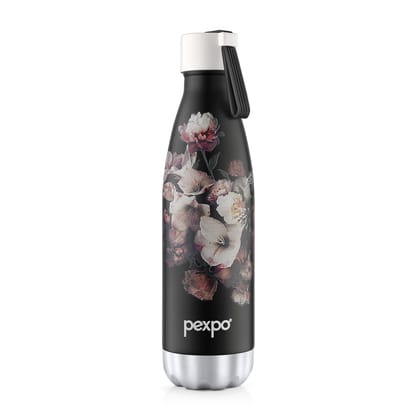Pexpo Stainless Steel 24 Hrs Hot & Cold Vacuum Insulated Water ISI Certified Flask, 500ml, Black with Printed Design II, Espresso | Eco-Friendly, Durable, ISI Certified