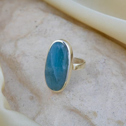 Sea Whisper Natural Aquamarine Stone Silver Ring