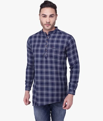 Kuons Avenue - Grey Linen Men's Asymmetrical Kurta ( Pack of 1 )