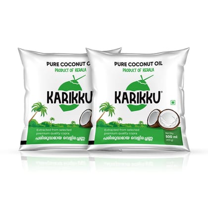 KARIKKU 100% Pure And Natural Coconut Oil Pouch- 500ML*Pack of 2