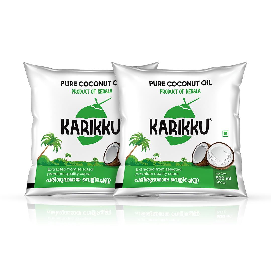 KARIKKU 100% Pure And Natural Coconut Oil Pouch- 500ML*Pack of 2