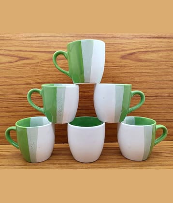 Laghima jadon Green, Multicolor Colorblock Ceramic Tea Cup 130 ml ( Pack of 6 )