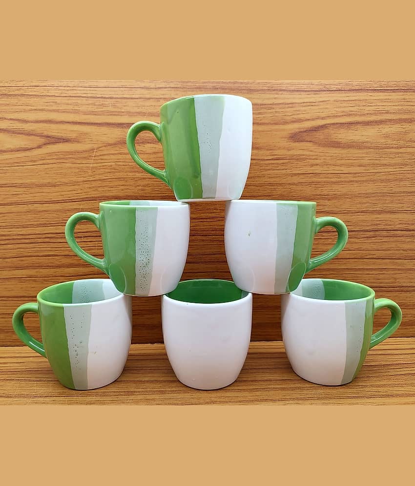 Laghima jadon Green, Multicolor Colorblock Ceramic Tea Cup 130 ml ( Pack of 6 )