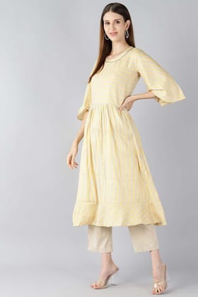 Women Yellow Striped A Line Kurta VCK8126 Women Yellow Striped A Line Kurta VCK8126