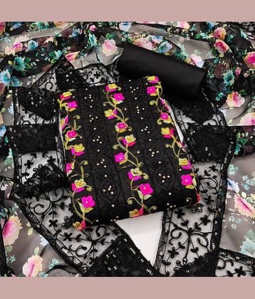 Gazal Fashions - Unstitched Black Cotton Blend Dress Material ( Pack of 1 )