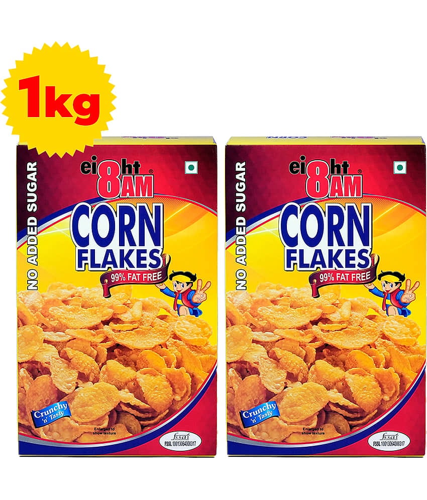 8AM No Added Sugar Corn Flakes 500 gm Pack of 2