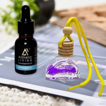 Aesthetic Living Car Aromatizer Diffuser Bottle with Essential Oil (Car Shape Bottle -10 ml + Peppermint Essential Oil, 15 ml) Aesthetic Living Car Aromatizer Diffuser Bottle with Essential Oil (Car Shape Bottle -10 ml + Peppermint Essential Oil, 15 ml)
