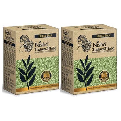 Nisha Nature Mate Henna Based Hair Colour Original Black 60gm Pack of 2, No Ammonia, No Resorcinol, 100% Grey Coverage
