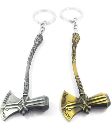 Axe Avengers Infinity War 3 Thor Stormbreaker Hammer Antique Silver & Gold Metal Keychain(Set Of 2)