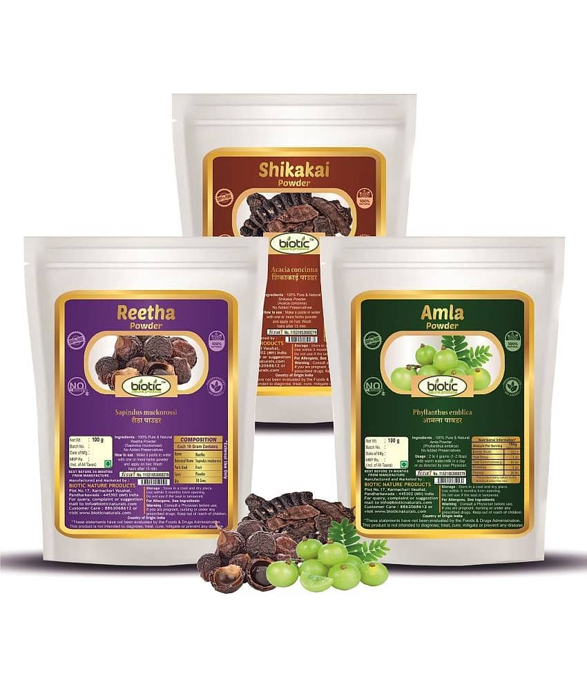 Biotic Natural Amla Reetha Shikakai Powder (100gm each) 300 gm