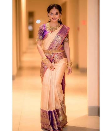 fab woven Art Silk Woven Design Banarasi saree With Unstitched Blouse Piece ( Peach )