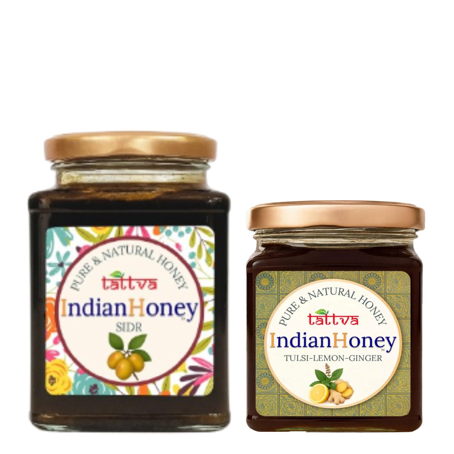 IndianHoney Premium & Highly Medicinal Sidr Honey & Warming & Anti-Inflammatory Ginger Infused Honey Combo Pack (500gm & 230gm) Sidr & Tulsi Lemon Ginger