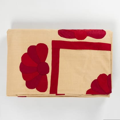 Applique Bed Cover Beige with Maroon - 90x108-90x108 / Beige / Maroon / 100% Cotton