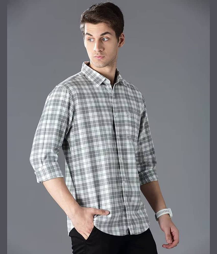 IQIVLI Cotton Blend Regular Fit Checks Full Sleeves Men's Casual Shirt - Grey ( Pack of 1 )