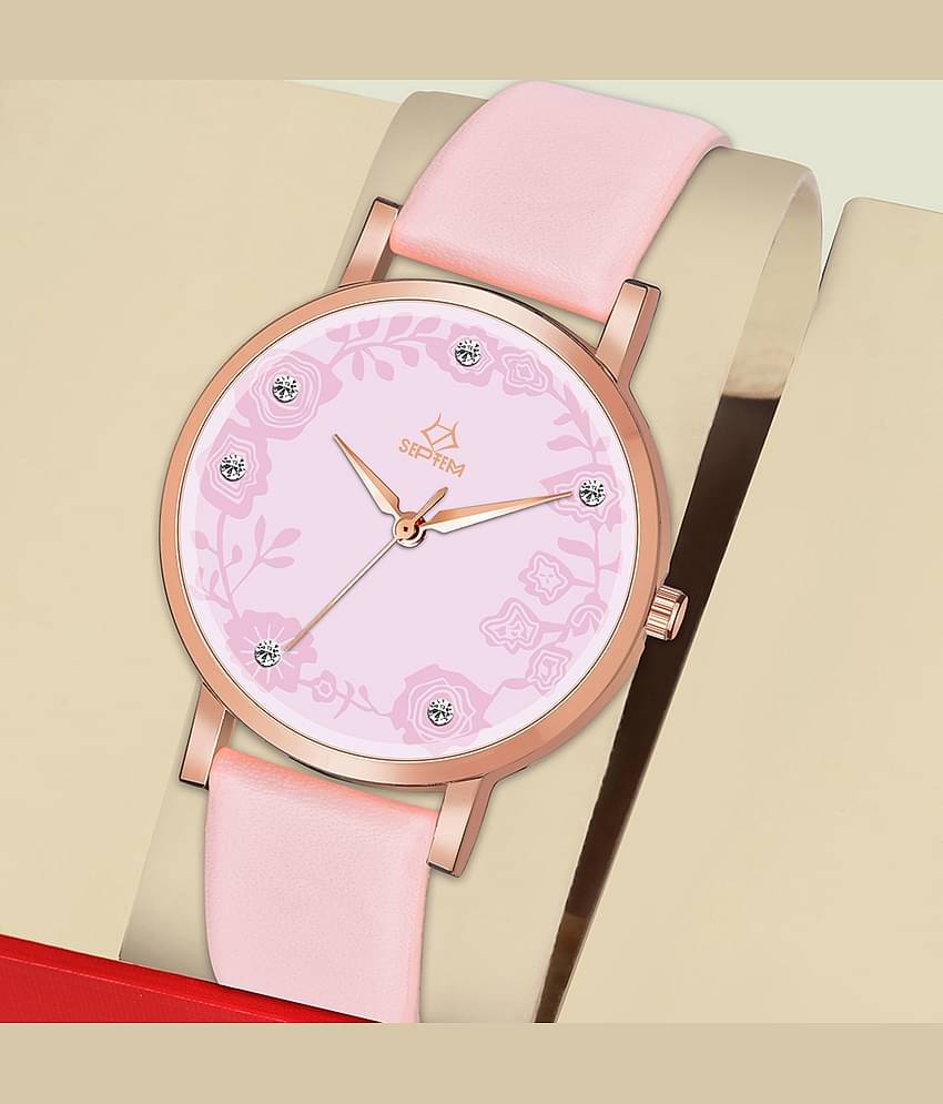 Septem Pink Leather Analog Womens Watch